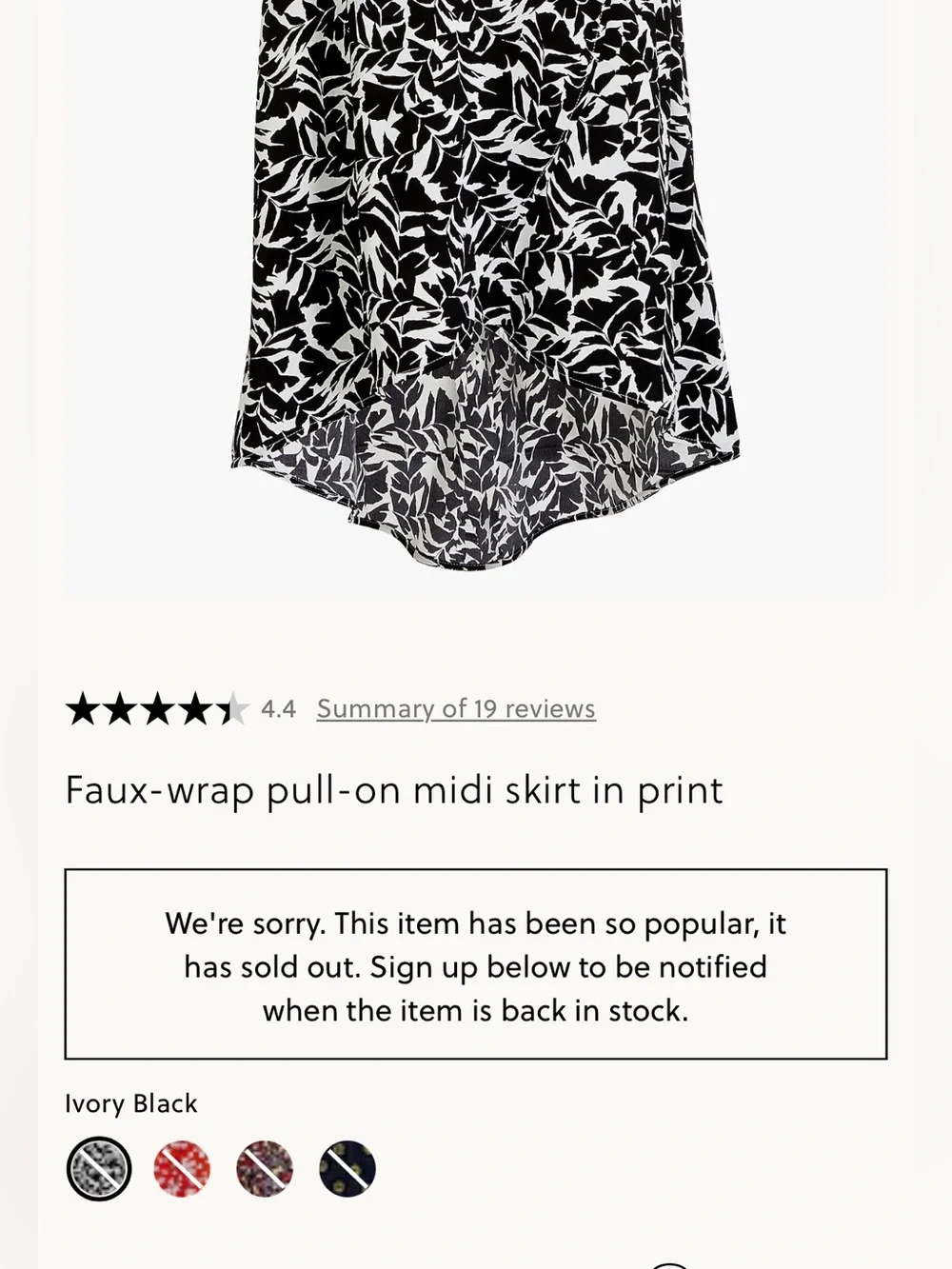 J. Crew Black and White Leaf-Print Midi Skirt